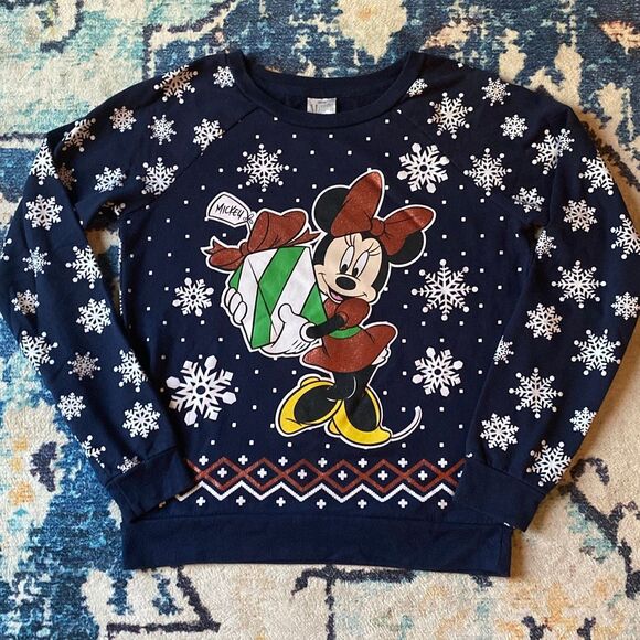 Disney Christmas Sweatshirt Minnie Mouse Juniors XL Ugly Holiday Sweaters - Picture 1 of 7